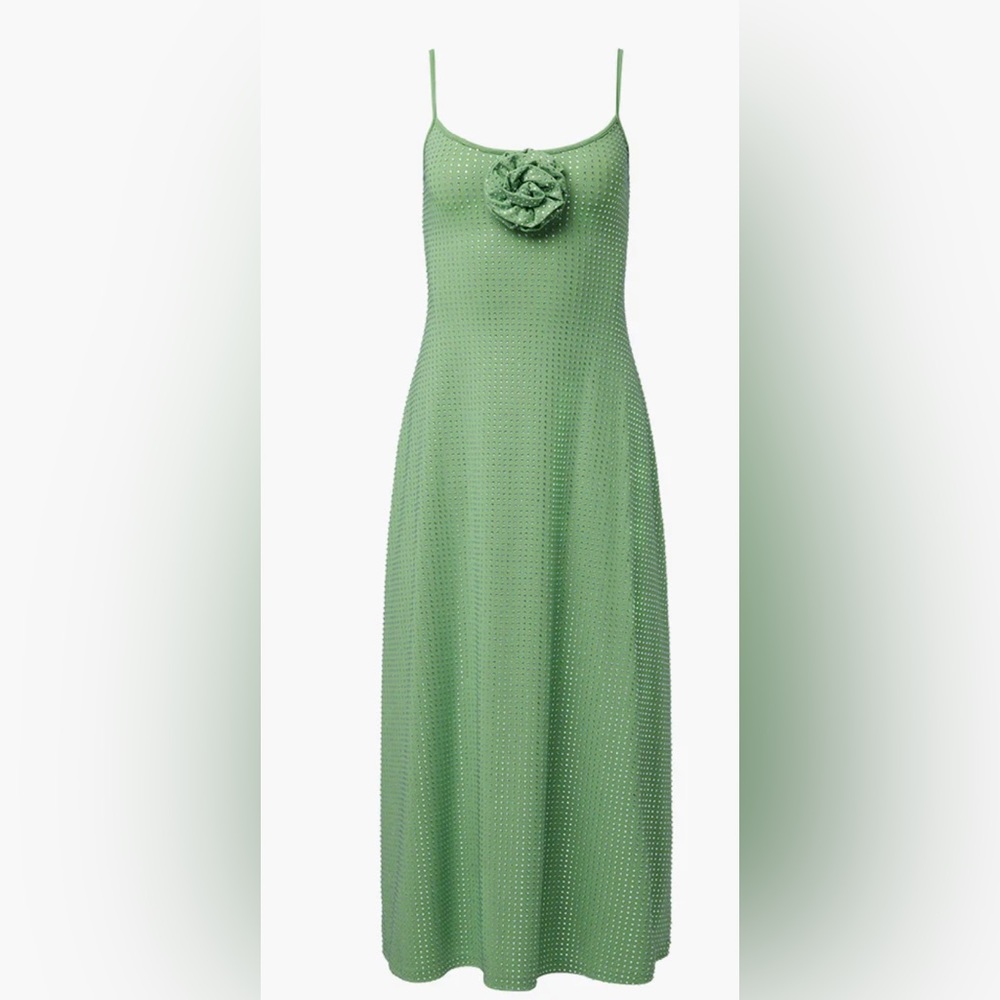 WeWoreWhat Green Midi Slip Dress with Rosette